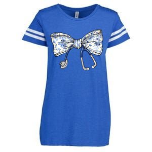 Cute Floral Blue Coquette Bow Stethoscope Nurse Doctor Enza Ladies Jersey Football T-Shirt