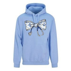 Cute Floral Blue Coquette Bow Stethoscope Nurse Doctor Unisex Surf Hoodie