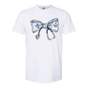 Cute Floral Blue Coquette Bow Stethoscope Nurse Doctor Softstyle CVC T-Shirt