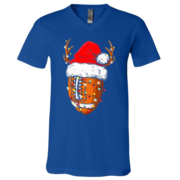 Christmas Football Ball Xmas Lights Funny  Sport  V-Neck T-Shirt