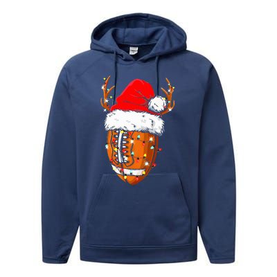 Christmas Football Ball Xmas Lights Funny  Sport  Performance Fleece Hoodie