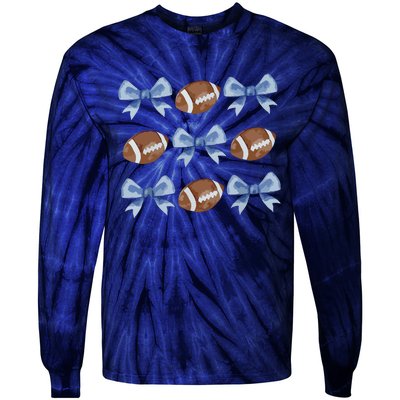 Coquette Football Bow Football Mom Game Day Women Girl Tie-Dye Long Sleeve Shirt