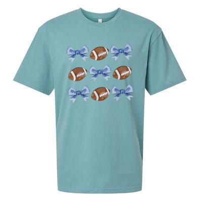 Coquette Football Bow Football Mom Game Day Women Girl Sueded Cloud Jersey T-Shirt