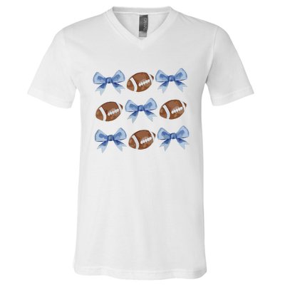 Coquette Football Bow Football Mom Game Day Women Girl V-Neck T-Shirt