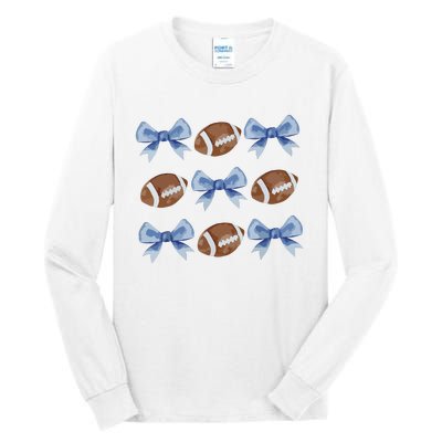 Coquette Football Bow Football Mom Game Day Women Girl Tall Long Sleeve T-Shirt