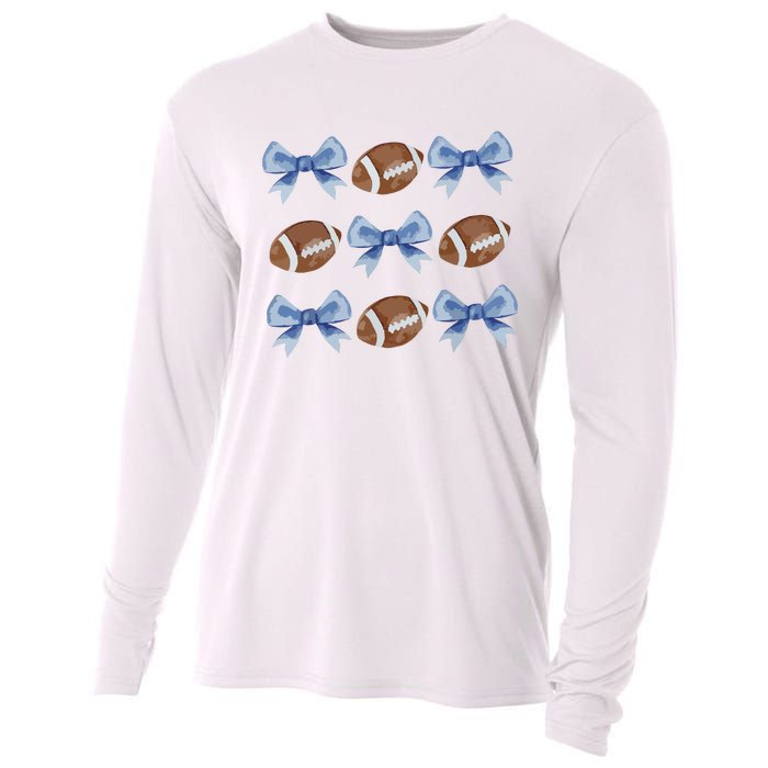 Coquette Football Bow Football Mom Game Day Women Girl Cooling Performance Long Sleeve Crew