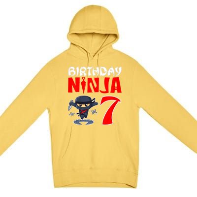 Cute Funny Birthday Ninja For 7 Year Old Little Ninja 7th Birthday Premium Pullover Hoodie