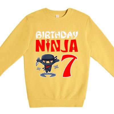 Cute Funny Birthday Ninja For 7 Year Old Little Ninja 7th Birthday Premium Crewneck Sweatshirt