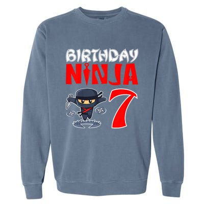 Cute Funny Birthday Ninja For 7 Year Old Little Ninja 7th Birthday Garment-Dyed Sweatshirt