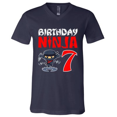 Cute Funny Birthday Ninja For 7 Year Old Little Ninja 7th Birthday V-Neck T-Shirt