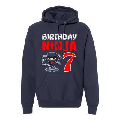 Cute Funny Birthday Ninja For 7 Year Old Little Ninja 7th Birthday Premium Hoodie