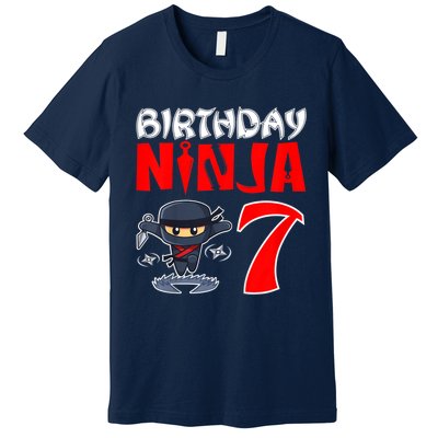 Cute Funny Birthday Ninja For 7 Year Old Little Ninja 7th Birthday Premium T-Shirt