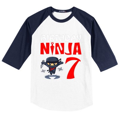 Cute Funny Birthday Ninja For 7 Year Old Little Ninja 7th Birthday Baseball Sleeve Shirt