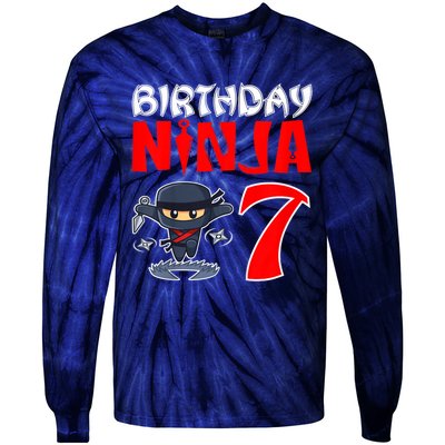 Cute Funny Birthday Ninja For 7 Year Old Little Ninja 7th Birthday Tie-Dye Long Sleeve Shirt