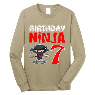 Cute Funny Birthday Ninja For 7 Year Old Little Ninja 7th Birthday Long Sleeve Shirt