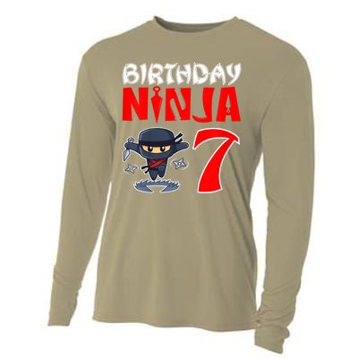 Cute Funny Birthday Ninja For 7 Year Old Little Ninja 7th Birthday Cooling Performance Long Sleeve Crew