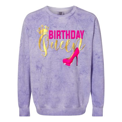 Cute Funny Birthday Queen Gift Girly Pink Shoe Crown Wo Birthday Colorblast Crewneck Sweatshirt