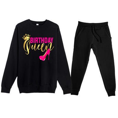 Cute Funny Birthday Queen Gift Girly Pink Shoe Crown Wo Birthday Premium Crewneck Sweatsuit Set