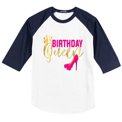 Cute Funny Birthday Queen Gift Girly Pink Shoe Crown Wo Birthday Baseball Sleeve Shirt