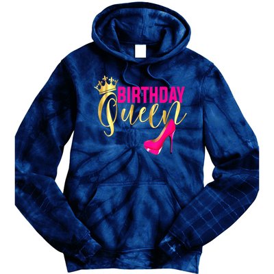 Cute Funny Birthday Queen Gift Girly Pink Shoe Crown Wo Birthday Tie Dye Hoodie