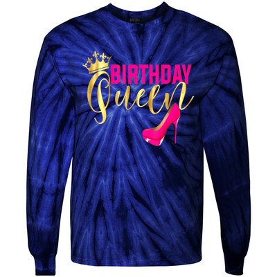 Cute Funny Birthday Queen Gift Girly Pink Shoe Crown Wo Birthday Tie-Dye Long Sleeve Shirt