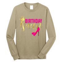 Cute Funny Birthday Queen Gift Girly Pink Shoe Crown Wo Birthday Long Sleeve Shirt