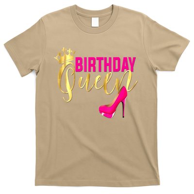 Cute Funny Birthday Queen Gift Girly Pink Shoe Crown Wo Birthday T-Shirt