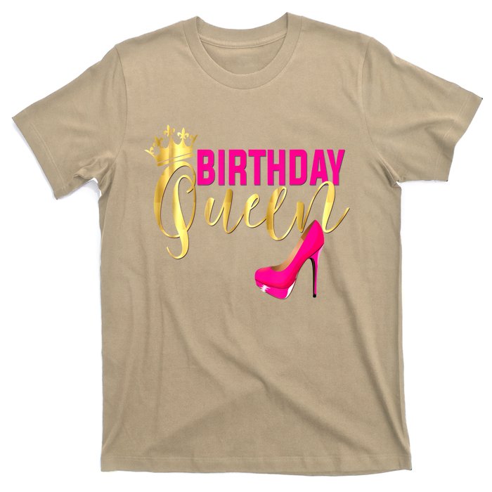 Cute Funny Birthday Queen Gift Girly Pink Shoe Crown Wo Birthday T-Shirt