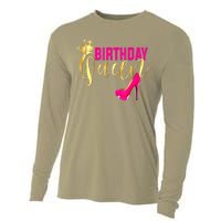 Cute Funny Birthday Queen Gift Girly Pink Shoe Crown Wo Birthday Cooling Performance Long Sleeve Crew