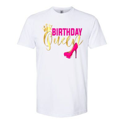 Cute Funny Birthday Queen Gift Girly Pink Shoe Crown Wo Birthday Softstyle CVC T-Shirt