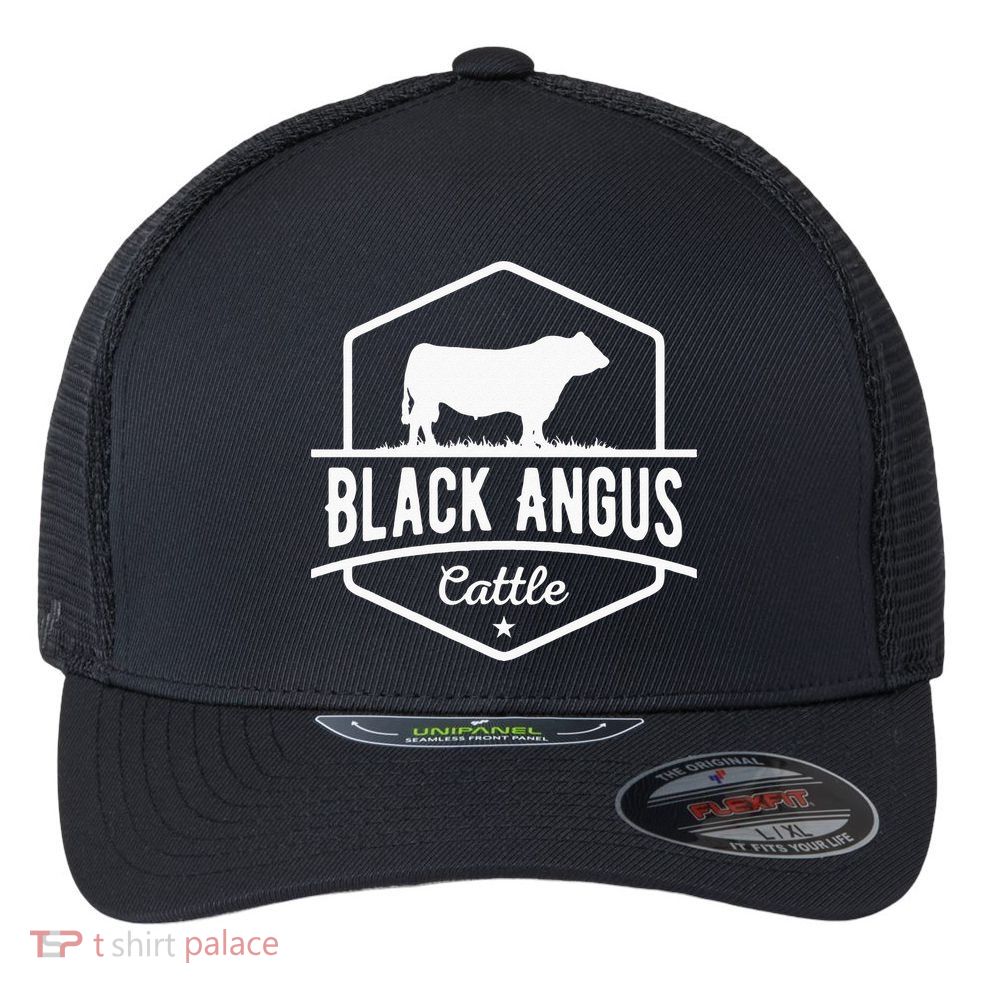 Cow Farmer Black Angus Cattle Flexfit Unipanel Trucker Cap