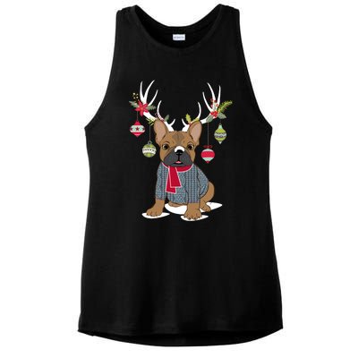 Cute French Bulldog Frenchie Christmas Reindeer Gift Ladies PosiCharge Tri-Blend Wicking Tank