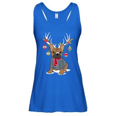 Cute French Bulldog Frenchie Christmas Reindeer Gift Ladies Essential Flowy Tank