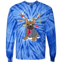 Cute French Bulldog Frenchie Christmas Reindeer Gift Tie-Dye Long Sleeve Shirt