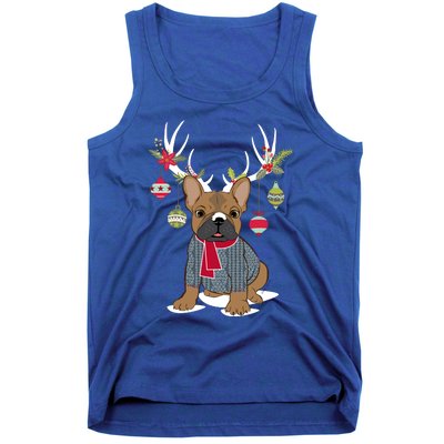 Cute French Bulldog Frenchie Christmas Reindeer Gift Tank Top