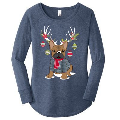 Cute French Bulldog Frenchie Christmas Reindeer Gift Women's Perfect Tri Tunic Long Sleeve Shirt