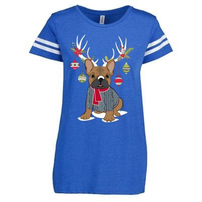 Cute French Bulldog Frenchie Christmas Reindeer Gift Enza Ladies Jersey Football T-Shirt