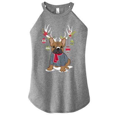 Cute French Bulldog Frenchie Christmas Reindeer Gift Women’s Perfect Tri Rocker Tank