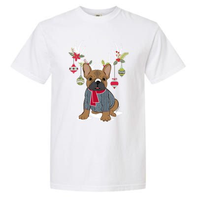 Cute French Bulldog Frenchie Christmas Reindeer Gift Garment-Dyed Heavyweight T-Shirt