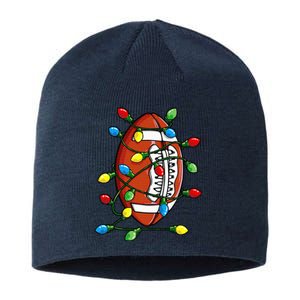 Christmas Football Ball Xmas Lights Funny Sport Sustainable Beanie