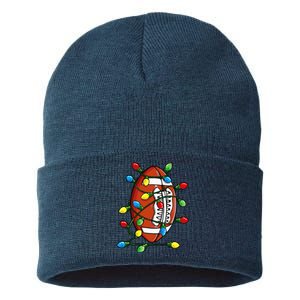 Christmas Football Ball Xmas Lights Funny Sport Sustainable Knit Beanie