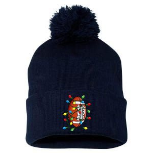 Christmas Football Ball Xmas Lights Funny Sport Pom Pom 12in Knit Beanie