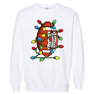 Christmas Football Ball Xmas Lights Funny Sport Garment-Dyed Sweatshirt