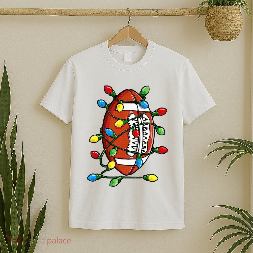 Christmas Football Ball Xmas Lights Funny Sport T-Shirt