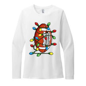 Christmas Football Ball Xmas Lights Funny Sport Womens CVC Long Sleeve Shirt