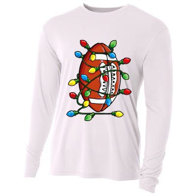 Christmas Football Ball Xmas Lights Funny Sport Cooling Performance Long Sleeve Crew