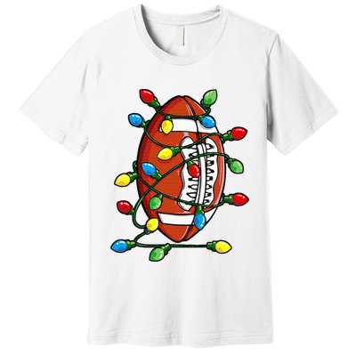 Christmas Football Ball Xmas Lights Funny Sport Premium T-Shirt