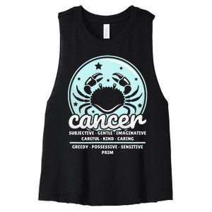 Cancer Facts Birthday Zodiac Sign Moon Astrology Women's Racerback Cropped Tank