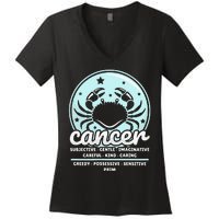 Cancer Facts Birthday Zodiac Sign Moon Astrology Women's V-Neck T-Shirt