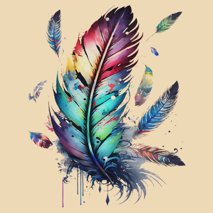 Colorful Feathers Boho Style, Bird, Native Americans, Symbol Drawstring Bag
